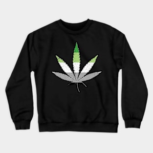 Distressed Aromantic Pride Flag Marijuana Pot Leaf Crewneck Sweatshirt